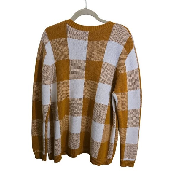 Pendleton Vintage Mustard Cream Buffalo Check Wool Crewneck Sweater Size L - Picture 2 of 4